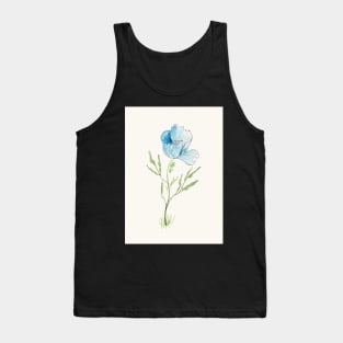 Blue Poppy Sketch in Pen, Ink and Watercolor Tank Top